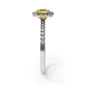 Cushion 1/2 ct Yellow Diamond Ring with Halo - Photo 2
